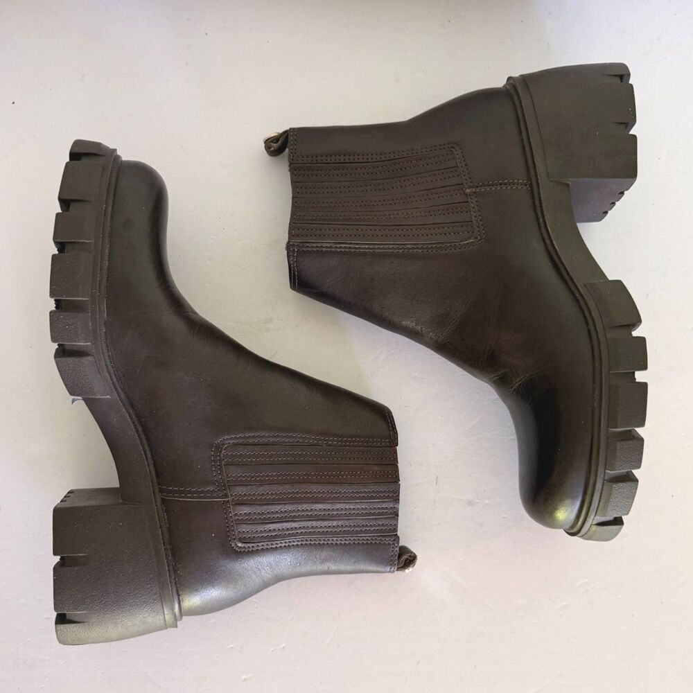 NEW Steve Madden, Brown Rankel Leather Lug Boots, 7.5 Platform Chelsea Boot NWOB